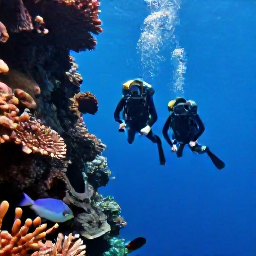 Caribbean Holidays, May Scuba Diving, Scuba divers descending beside a coral wall with tropical fish and clear blue water in the Grenadines