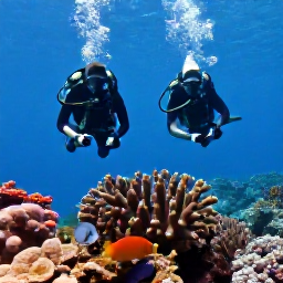 Caribbean Holidays, May Scuba Diving, Scuba divers swimming above coral, sponges and tropical fish on a clear Caribbean reef