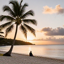 Caribbean Holidays, May Solo Holidays, A peaceful British Virgin Islands beach at sunset with palm trees, calm water and a solo traveller watching the view