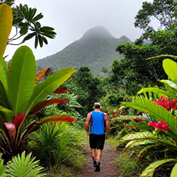 Caribbean Holidays, May Solo Holidays, A solo traveller hiking through lush rainforest on Mount Liamuiga in Saint Kitts, with tropical plants and mountain mist