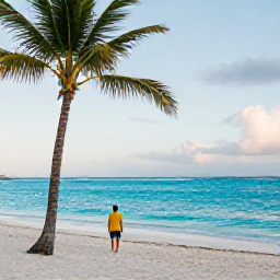 Caribbean Holidays, May Solo Holidays, Solo traveller enjoying a quiet Caribbean beach on Saint Martin in May, turquoise sea, palm trees and soft morning light
