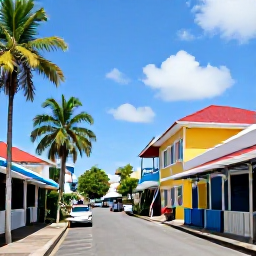 Caribbean Holidays, May Solo Holidays, Solo visitor exploring the colourful historic streets of Basseterre, Saint Kitts, with colonial buildings, palm trees and local shops