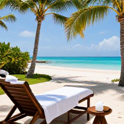 Caribbean Holidays, May Spa Breaks, A tranquil beachfront spa in Turks and Caicos with treatment rooms, palm trees and bright turquoise sea in the background