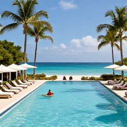 Caribbean Holidays, May Spa Breaks, A tranquil Caribbean spa resort in May, with palm trees, a turquoise sea and a relaxed poolside setting on Saint Martin