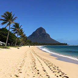 Caribbean Holidays, May Walking Holidays, A peaceful walking path beside the sea on Nevis, with golden sand, palm trees and Nevis Peak in the background