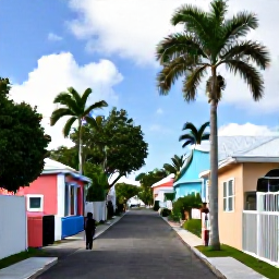 Caribbean Holidays, May Walking Holidays, A quiet tropical village lane in Gustavia, Saint Barth&eacute;lemy, with pastel buildings, palm trees and walkers