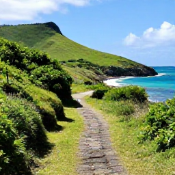 Caribbean Holidays, May Walking Holidays, A scenic coastal walking trail on Saint Kitts with green hills, blue Caribbean sea and warm May sunshine
