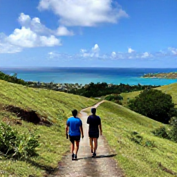 Caribbean Holidays, May Walking Holidays, Walkers exploring a green hillside trail above Marigot and Simpson Bay, with wide Caribbean views and bright May weather