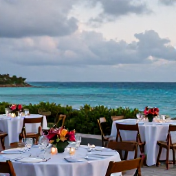 Caribbean Holidays, May Weddings, Wedding reception on a Saint Barth&eacute;lemy terrace overlooking the sea, with tropical flowers, candlelight and relaxed May evening dining