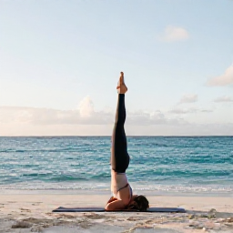 Caribbean Holidays, May Wellness Escape, Person practising yoga on a quiet beach in Providenciales, Turks and Caicos, with soft morning light and turquoise sea