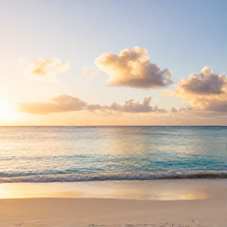 Caribbean Holidays, May Wellness Holidays, Quiet Caribbean beach at sunrise in May, soft golden light, calm turquoise water and a comfortable empty shoreline