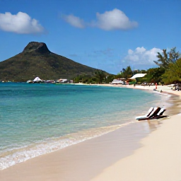 Caribbean Holidays, May Wine Tasting, A peaceful Saint Barth&eacute;lemy beach in May with clear turquoise water, soft sand, green hills and a few sun loungers
