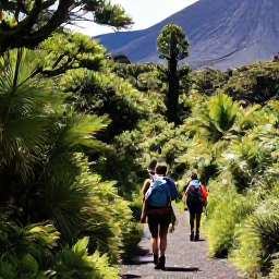 Caribbean Holidays, Montserrat Adventure, Hikers walking through lush green volcanic forest on Montserrat in warm February sunshine