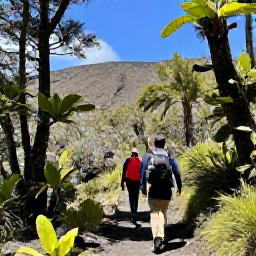 Caribbean Holidays, Montserrat Adventure, Hikers walking through lush volcanic forest on Montserrat beneath a clear January sky