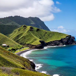 Caribbean Holidays, Montserrat Adventure Holidays, A rugged green Montserrat coastline in June, with volcanic hills, clear Caribbean water and a small boat near shore