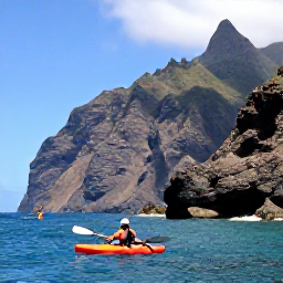 Caribbean Holidays, Montserrat Adventure Holidays, A sea kayaker paddling along the rugged Montserrat coastline beneath sunny skies, with clear blue Caribbean water