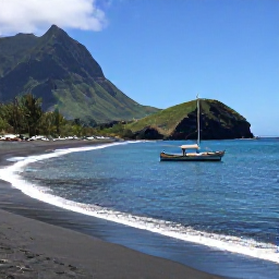 Caribbean Holidays, Montserrat Adventure Holidays, A small boat sailing along Montserrat&rsquo;s volcanic coastline in May, with black sand beaches, clear blue water and green hills in the background