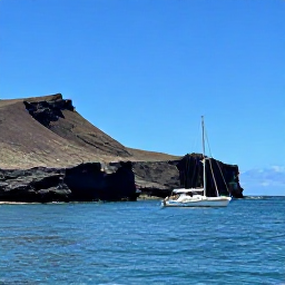 Caribbean Holidays, Montserrat Adventure Holidays, A small sailing boat travelling along Montserrat&rsquo;s volcanic coastline in bright June sunshine, with calm turquoise water