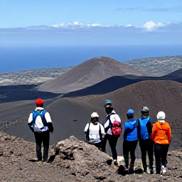 Caribbean Holidays, Montserrat Adventure Holidays, Guided group exploring the volcanic exclusion zone near Soufri&egrave;re Hills Volcano on Montserrat, with ash-covered slopes and coastal scenery
