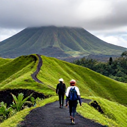 Caribbean Holidays, Montserrat Adventure Holidays, Hikers walking through lush green volcanic hills on Montserrat in July, with tropical vegetation and dramatic mountain views