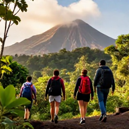 Caribbean Holidays, Montserrat Adventure Holidays, Hikers walking through lush rainforest on Montserrat beneath dramatic volcanic peaks in warm August light