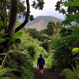Caribbean Holidays, Montserrat Adventure Holidays, Hikers walking through lush tropical forest on Montserrat with volcanic hills in the distance