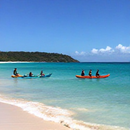 Caribbean Holidays, Montserrat Adventure Holidays, Kayakers and snorkellers exploring clear turquoise water beside a quiet Montserrat beach