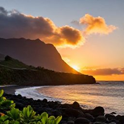 Caribbean Holidays, Montserrat Adventure Holidays, Quiet volcanic beach on Montserrat at sunset with rugged hills and the Caribbean Sea