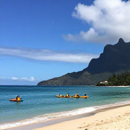 Caribbean Holidays, Montserrat Adventure, Kayakers and snorkellers enjoying calm turquoise water beside a quiet Montserrat beach