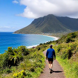 Caribbean Holidays, Montserrat Adventure, Travellers hiking along a green coastal trail with views of the Caribbean Sea on Montserrat