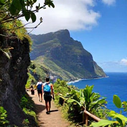 Caribbean Holidays, Montserrat Adventure, Travellers hiking along a scenic coastal trail with dramatic cliffs, tropical vegetation and blue Caribbean sea on Montserrat