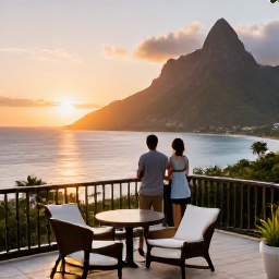 Caribbean Holidays, Montserrat All Inclusive, A couple watching the sunset over Montserrat's Caribbean coastline from a comfortable hotel terrace