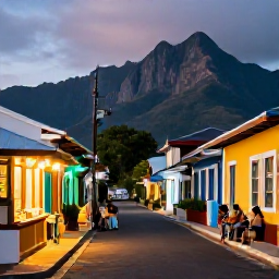 Caribbean Holidays, Montserrat All Inclusive, A friendly Montserrat village street with colourful buildings, local food, music and visitors enjoying an evening in August