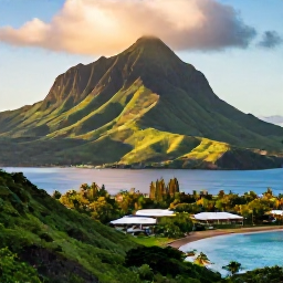 Caribbean Holidays, Montserrat All Inclusive, A panoramic photograph of Montserrat's lush green volcanic hills, Caribbean sea and a quiet coastal resort in warm August sunshine