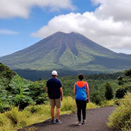 Caribbean Holidays, Montserrat All Inclusive, Green volcanic mountain landscape in Montserrat, with Soufriere Hills Volcano, forested slopes and an expert guide on a nature trail