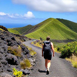 Caribbean Holidays, Montserrat Backpacking, Backpacker walking along a quiet volcanic island trail with green hills and Caribbean sea views on Montserrat