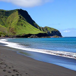 Caribbean Holidays, Montserrat Beach Holidays, A quiet black-sand beach on Montserrat with green volcanic hills, turquoise Caribbean water and soft June sunshine