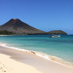 Caribbean Holidays, Montserrat Beach Holidays, A quiet Caribbean beach on Montserrat in March, with volcanic hills, clear turquoise water and a small fishing boat offshore