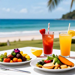 Caribbean Holidays, Montserrat Beach Holidays, A relaxed outdoor Caribbean lunch on Montserrat with fresh local food, colourful drinks and a view towards the sea