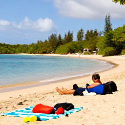 Caribbean Holidays, Montserrat Beach Holidays, Visitors relaxing beside a calm Caribbean bay on Montserrat, snorkelling gear, beach towels and tropical vegetation in warm January sunshine
