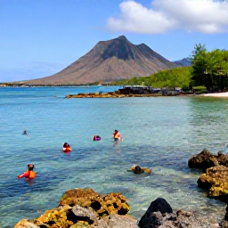 Caribbean Holidays, Montserrat Beach Holidays, Visitors snorkelling in clear Caribbean water near Montserrat, with colourful fish, rocky coastline and volcanic hills in the background