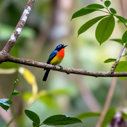 Caribbean Holidays, Montserrat Birdwatching, A peaceful forest trail in Montserrat during March, with tropical foliage, soft morning light and a colourful bird perched on a branch