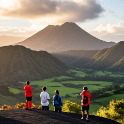 Caribbean Holidays, Montserrat Birdwatching, Birdwatchers enjoying a scenic viewpoint over Montserrat&rsquo;s green valleys and volcanic landscape at sunrise
