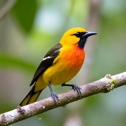 Caribbean Holidays, Montserrat Birdwatching, The Montserrat oriole perched on a branch in lush Montserrat rainforest, close-up wildlife photograph with natural light