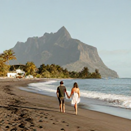 Caribbean Holidays, Montserrat Couples Holidays, A couple walking hand in hand along a quiet black-sand beach in Montserrat in warm May sunshine