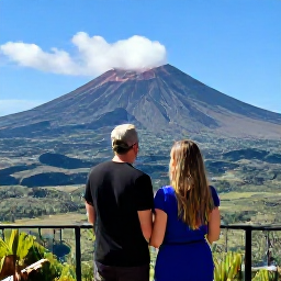 Caribbean Holidays, Montserrat Couples Holidays, Couple exploring the Soufriere Hills volcanic landscape from a Montserrat viewpoint on a clear February day
