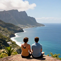 Caribbean Holidays, Montserrat Couples Holidays, Happy couple enjoying a quiet scenic viewpoint over Montserrat's coastline during a warm June day