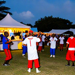 Caribbean Holidays, Montserrat Culture Holidays, Montserrat cultural festival at dusk with colourful costumes, musicians, dancing and Caribbean food stalls