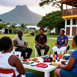Caribbean Holidays, Montserrat Culture Holidays, Relaxed evening cultural gathering in Montserrat with local musicians, handmade crafts and visitors talking with residents