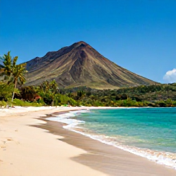 Caribbean Holidays, Montserrat December, A quiet tropical beach on Montserrat in December, with volcanic hills, green vegetation and clear blue Caribbean water